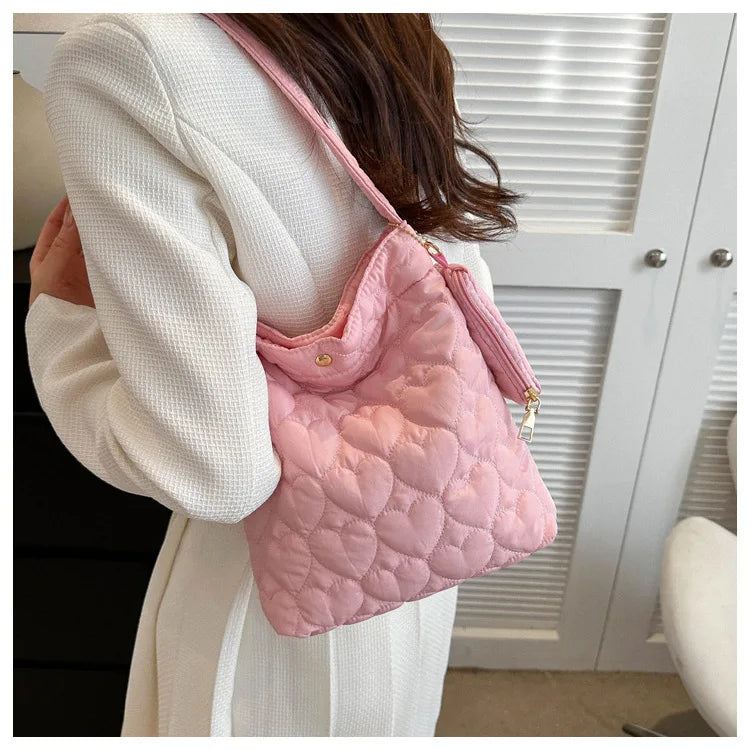 Cozy women's quilted tote – padded square shoulder bag, polyester, casual everyday