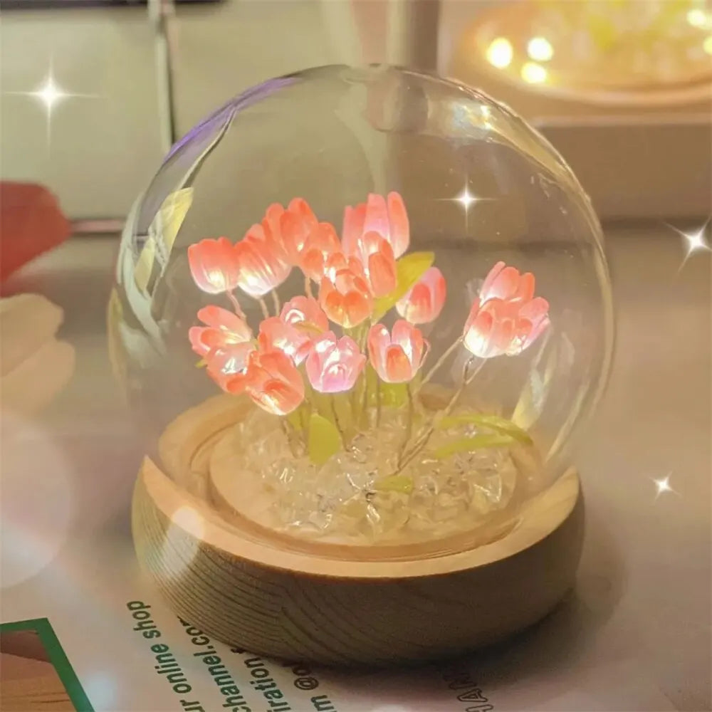 Handmade LED Tulip Flower Night Light - DIY Decorative Lamp for Bedroom, A Perfect Valentine's Day Gift