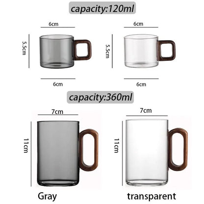 360ML High Borosilicate Glass Wood Tea Cup - Large Capacity Drinking Coffee Mug