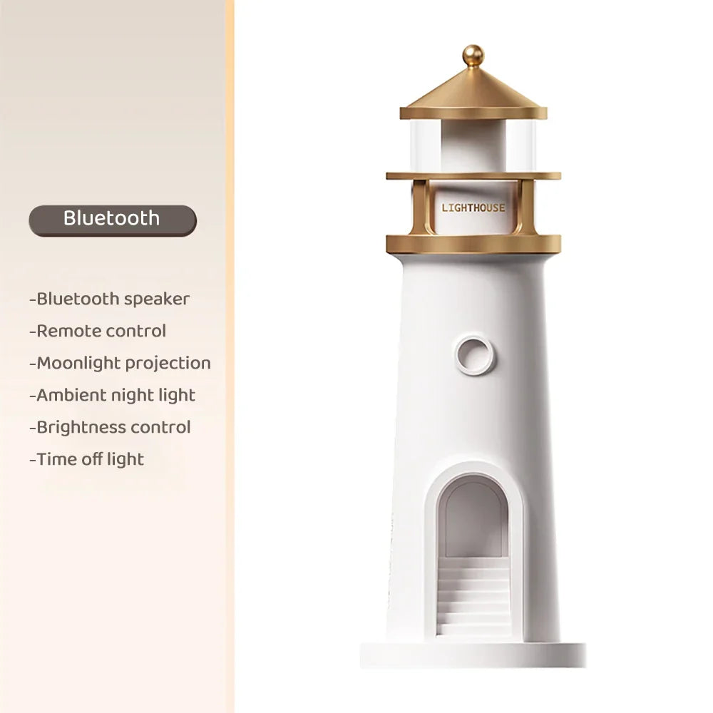 Moon Projection Light Lighthouse Desktop Night Lamp Dimmable Bluetooth Speaker Motion Sensor Holiday 2025 Gift