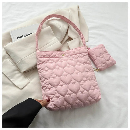Cozy women's quilted tote – padded square shoulder bag, polyester, casual everyday