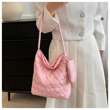 Cozy women's quilted tote – padded square shoulder bag, polyester, casual everyday