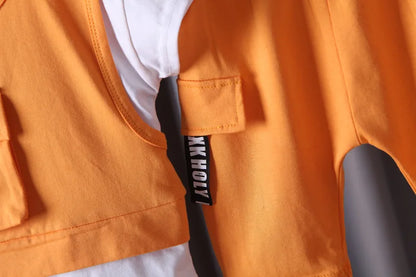 Close up detail of boys summer casual t-shirt & shorts set