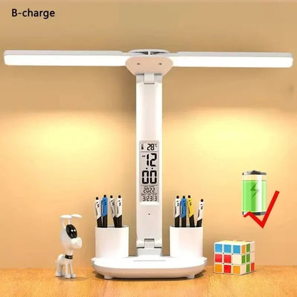 Rechargeable Desk Lamp LED With Fan And Clock Display Study Light Back To School 2025 Portable Adjustable Brightness