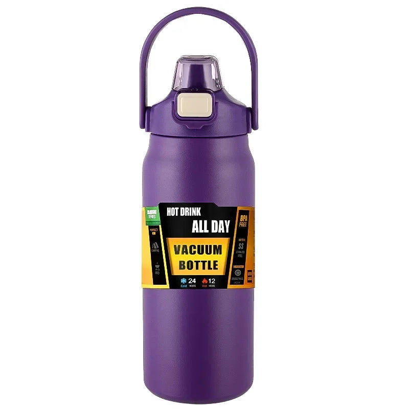 800ml Stainless Steel Thermos Mug - Portable Vacuum Flask for Hot & Cold Drinks, Outdoor Sports Water Bottle with Straw