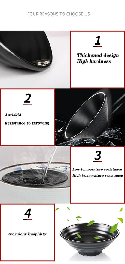 Ramen Bowl Black Plastic Japanese Style Noodle Bowl