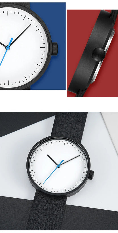 Classic unisex quartz wristwatch – leather strap, round dial, minimalist everyday timepiece