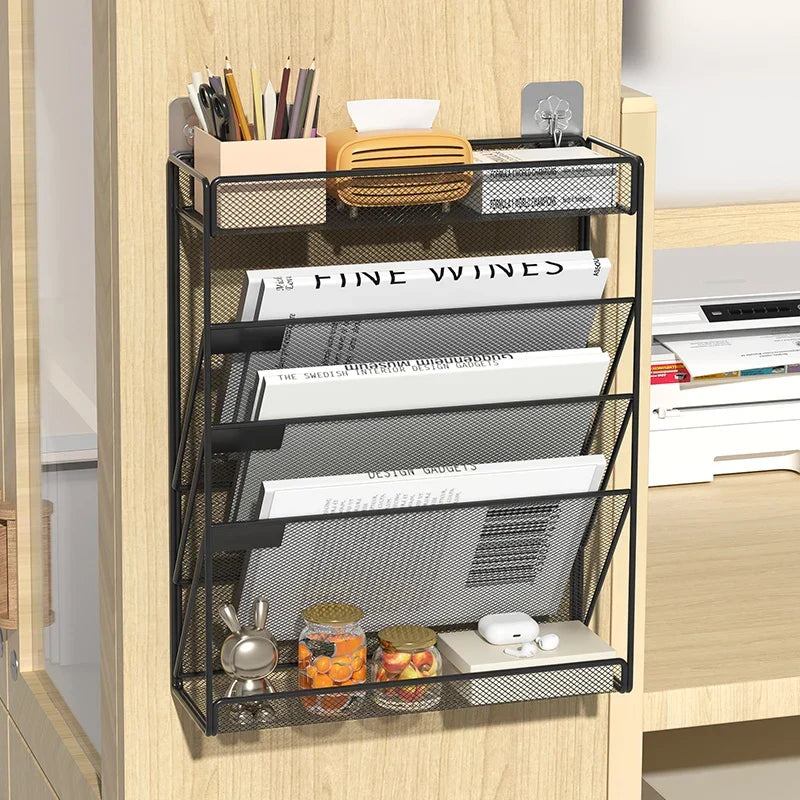 Desk File Organizer 5-Tier Mesh Vertical Wall Mount Desktop Mail Sorter Back To School 2025 Space Saving