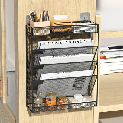 Desk File Organizer 5-Tier Mesh Vertical Wall Mount Desktop Mail Sorter Back To School 2025 Space Saving