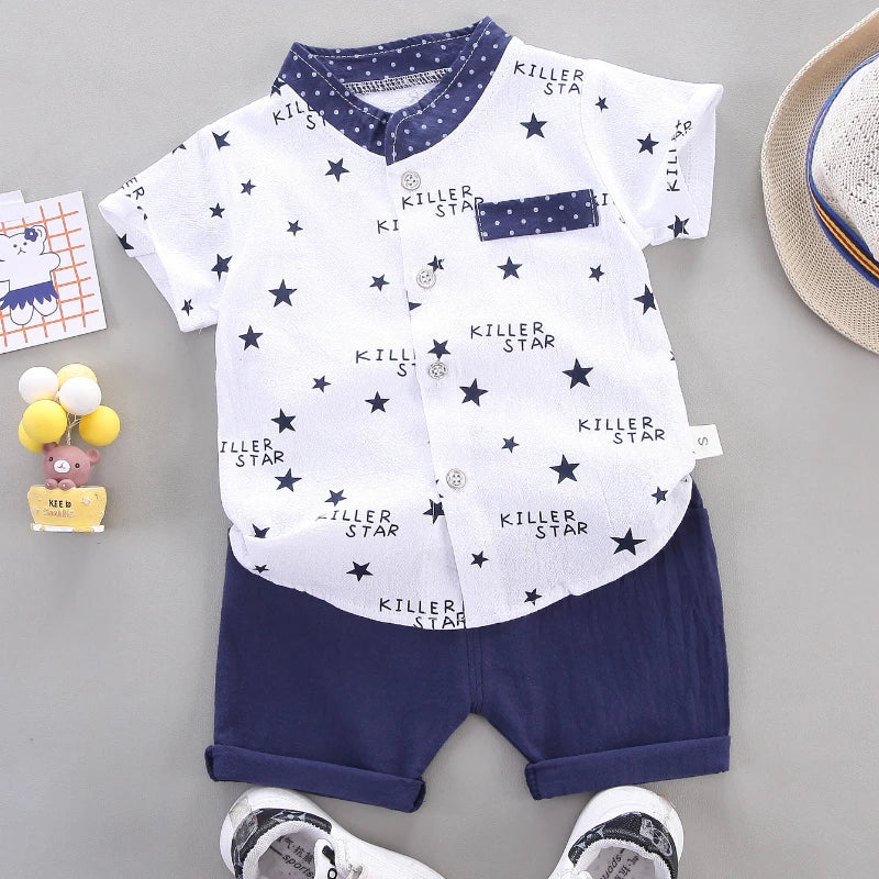 Baby boy wearing a summer t-shirt and shorts set