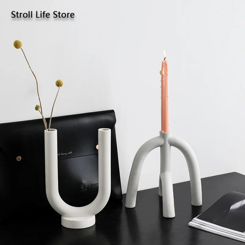 Ceramic Candle Holders Set Of 3 White Nordic Minimalist Candle Stands Fall 2025 Modern Centerpiece Gift