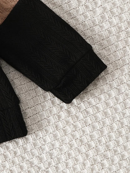 Fabric and texture detail of boys colour block long sleeve top & pants