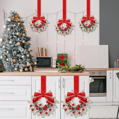 Christmas Wreaths Set Of 6 Mini Cabinet Wreaths With Red Bows Farmhouse Holiday 2025 Artificial Durable Decor