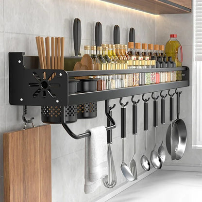 Wall Mounted Kitchen Storage Rack With Utensil Hooks And Spice Shelf Fall 2025 Home Organization Gift Idea