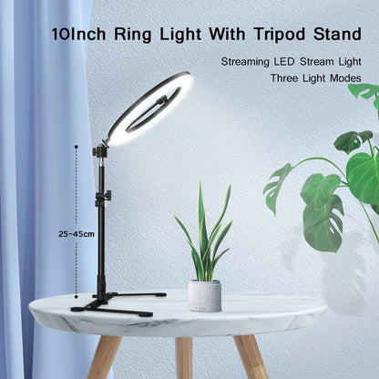 Ring Light Tripod Stand With Phone Holder For YouTube And TikTok Back To School Studio Kit USB Powered 3 Light Modes