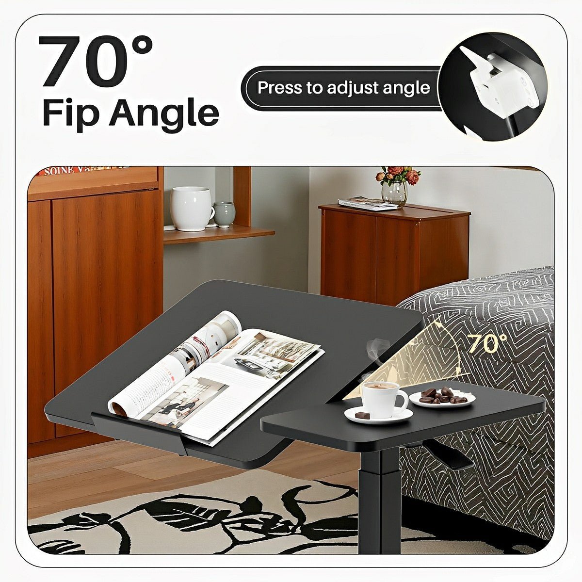 Adjustable Overbed Table on Wheels – Tilting