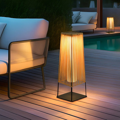 Artisanal Modern Solar Waterproof Rattan LED Outdoor Floor Lamp Lantern - Flare Shack
