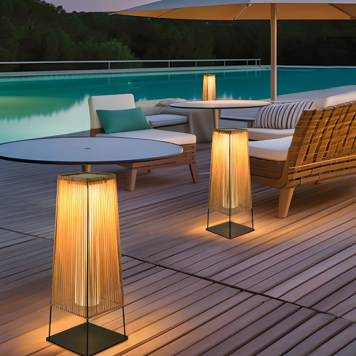 Artisanal Modern Solar Waterproof Rattan LED Outdoor Floor Lamp Lantern - Flare Shack
