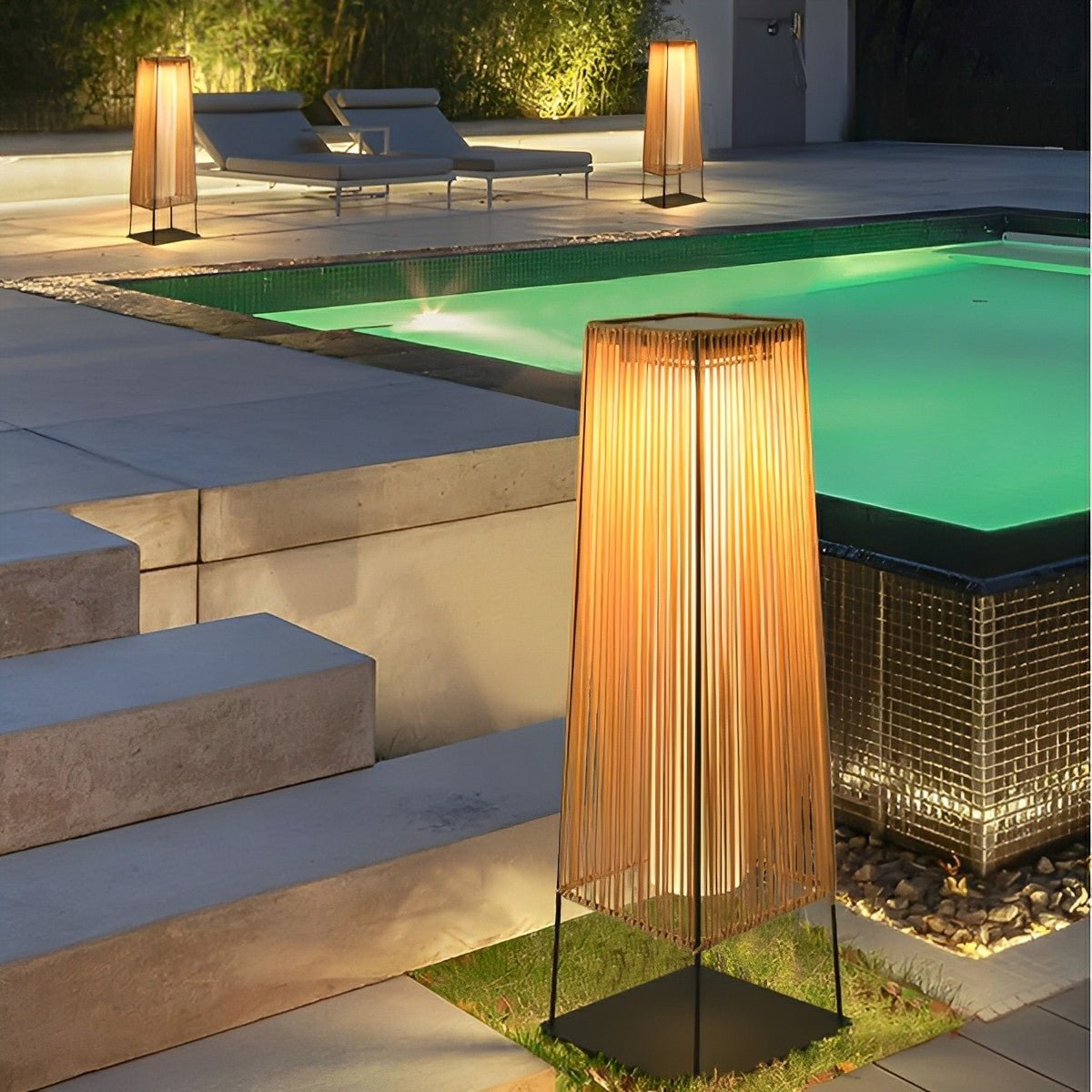 Artisanal Modern Solar Waterproof Rattan LED Outdoor Floor Lamp Lantern - Flare Shack