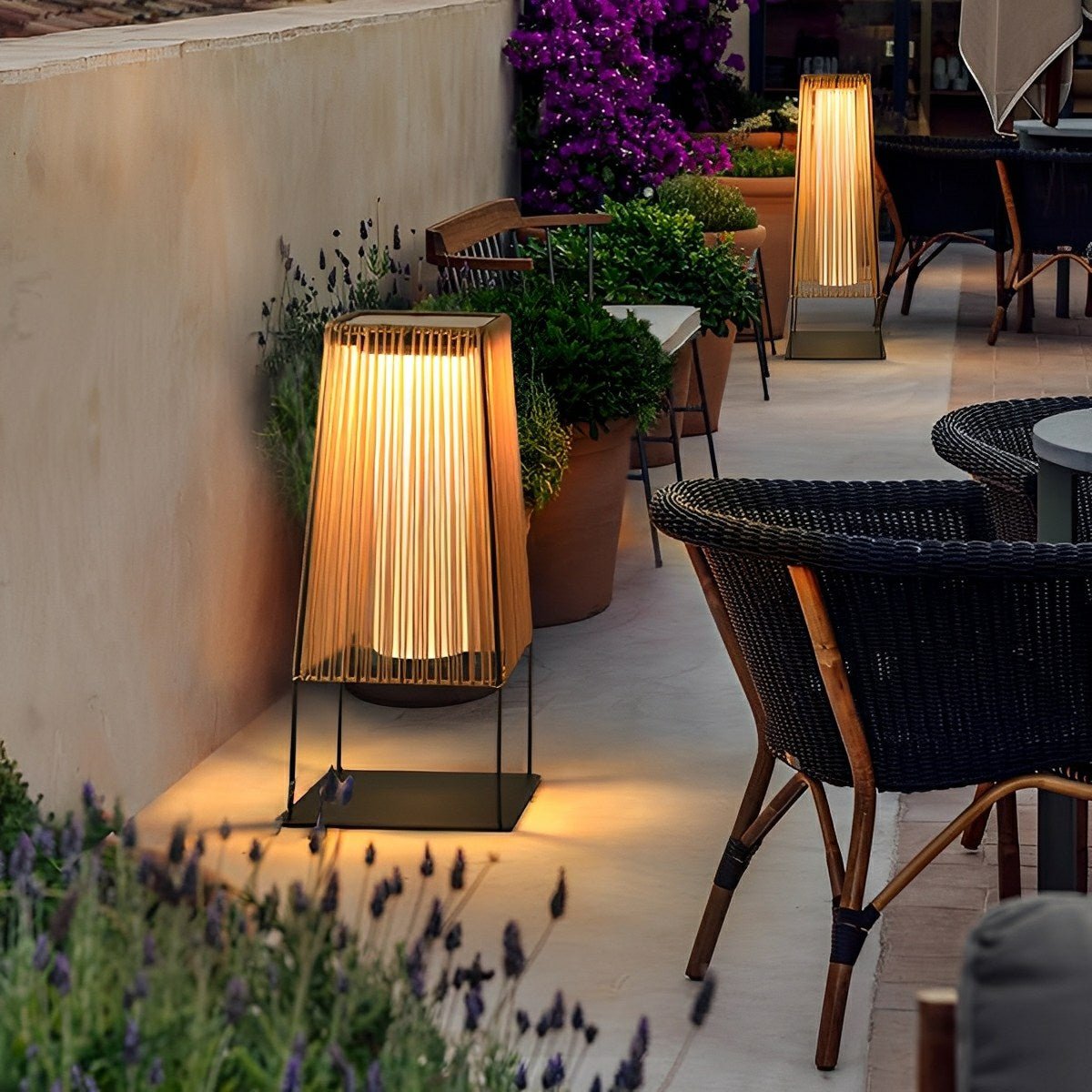 Artisanal Modern Solar Waterproof Rattan LED Outdoor Floor Lamp Lantern - Flare Shack