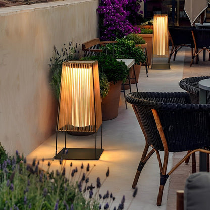Artisanal Modern Solar Waterproof Rattan LED Outdoor Floor Lamp Lantern - Flare Shack