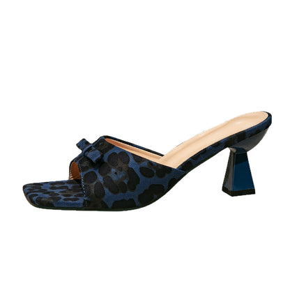 Soft women's mule - square-toe, open-toe leopard-print, chunky-heel, PU, casual wear
