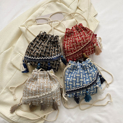 Soft Women's Bucket Bag - Artistic Chinese Style, Woven Fabric, Versatile Everyday Wear