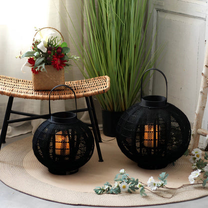 Black Handmade Wood LED Candle Lantern Floor Lamp