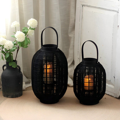 Black Handmade Wood LED Candle Lantern Floor Lamp