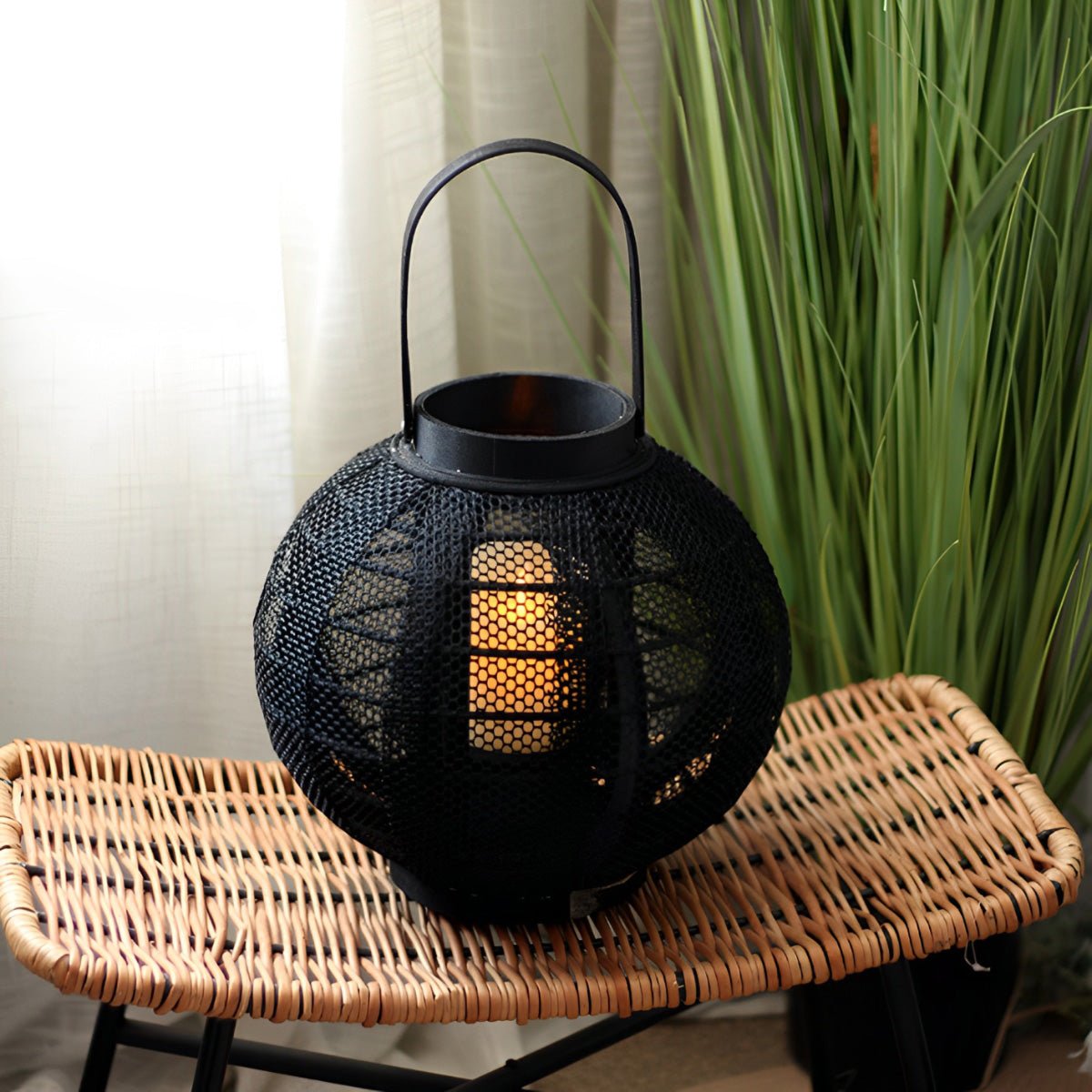 Black Handmade Wood LED Candle Lantern Floor Lamp - Flare Shack