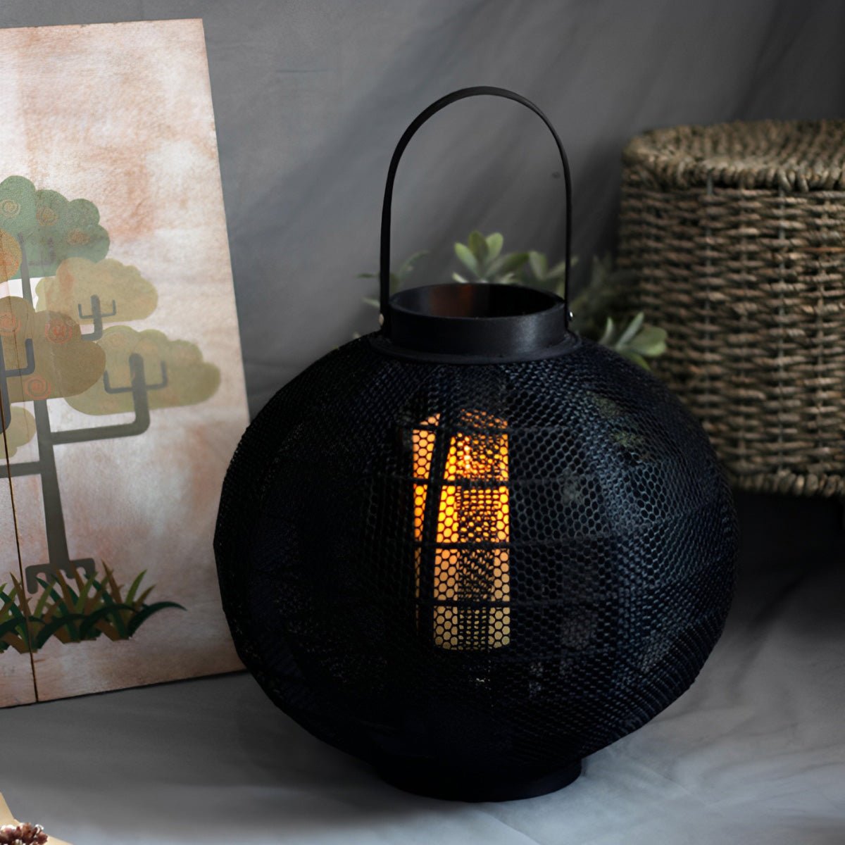 Black Handmade Wood LED Candle Lantern Floor Lamp - Flare Shack