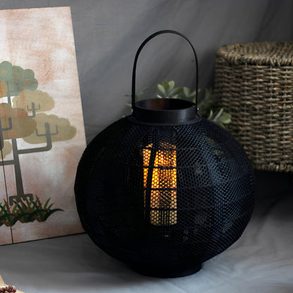 Black Handmade Wood LED Candle Lantern Floor Lamp - Flare Shack