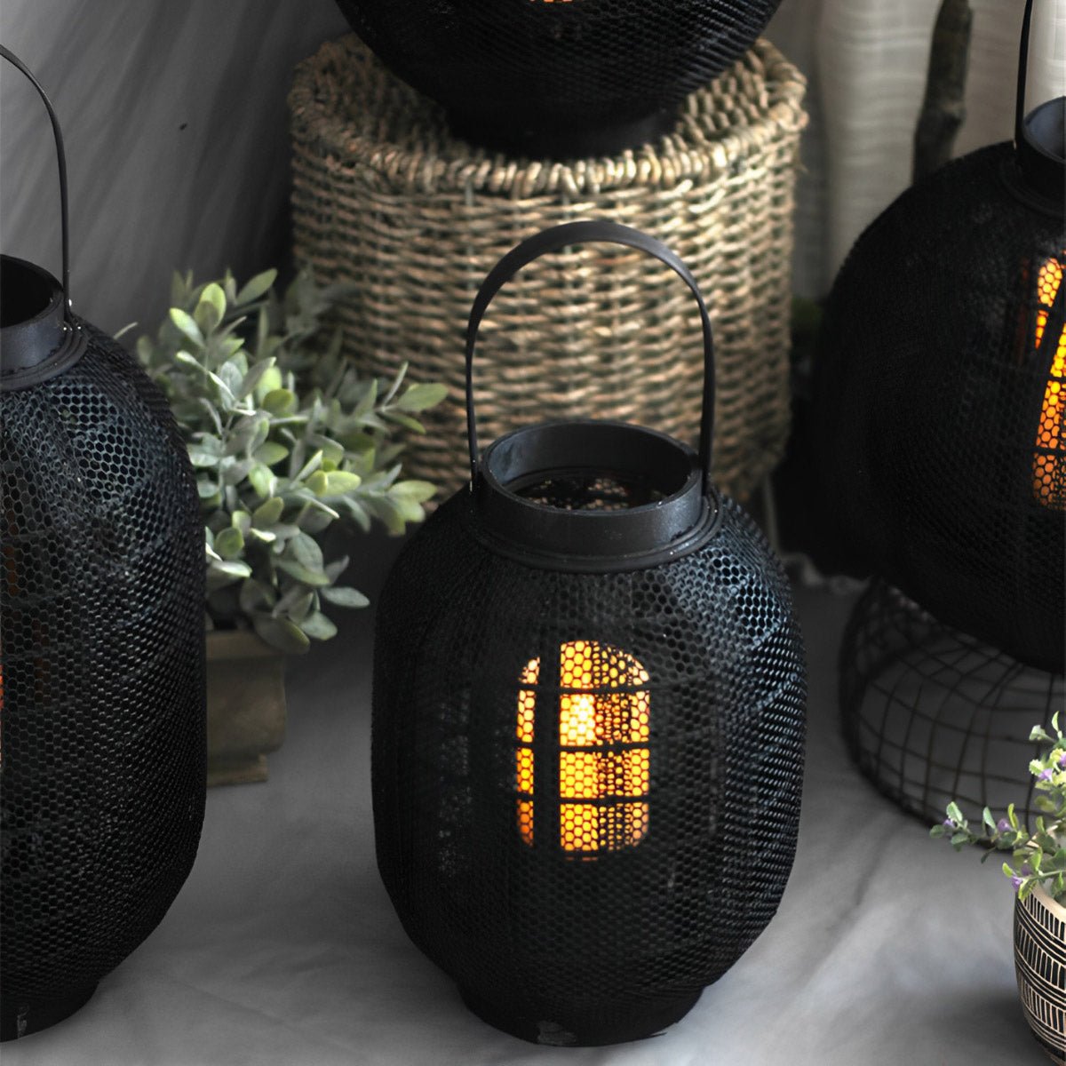 Black Handmade Wood LED Candle Lantern Floor Lamp - Flare Shack