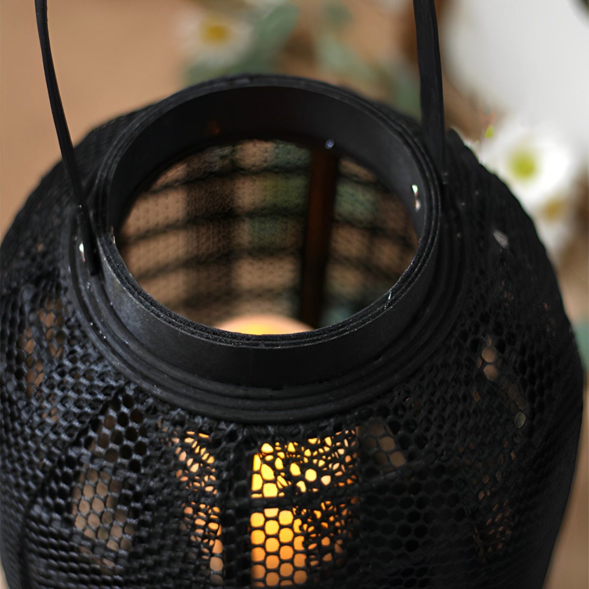 Black Handmade Wood LED Candle Lantern Floor Lamp