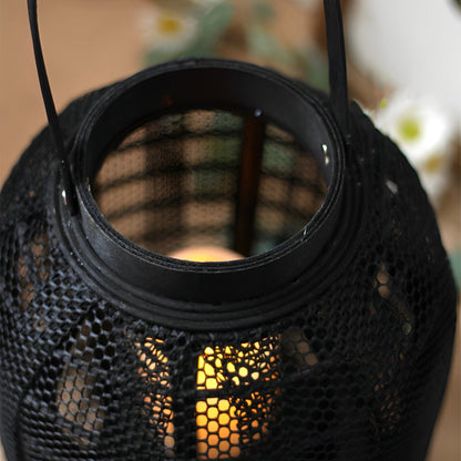 Black Handmade Wood LED Candle Lantern Floor Lamp