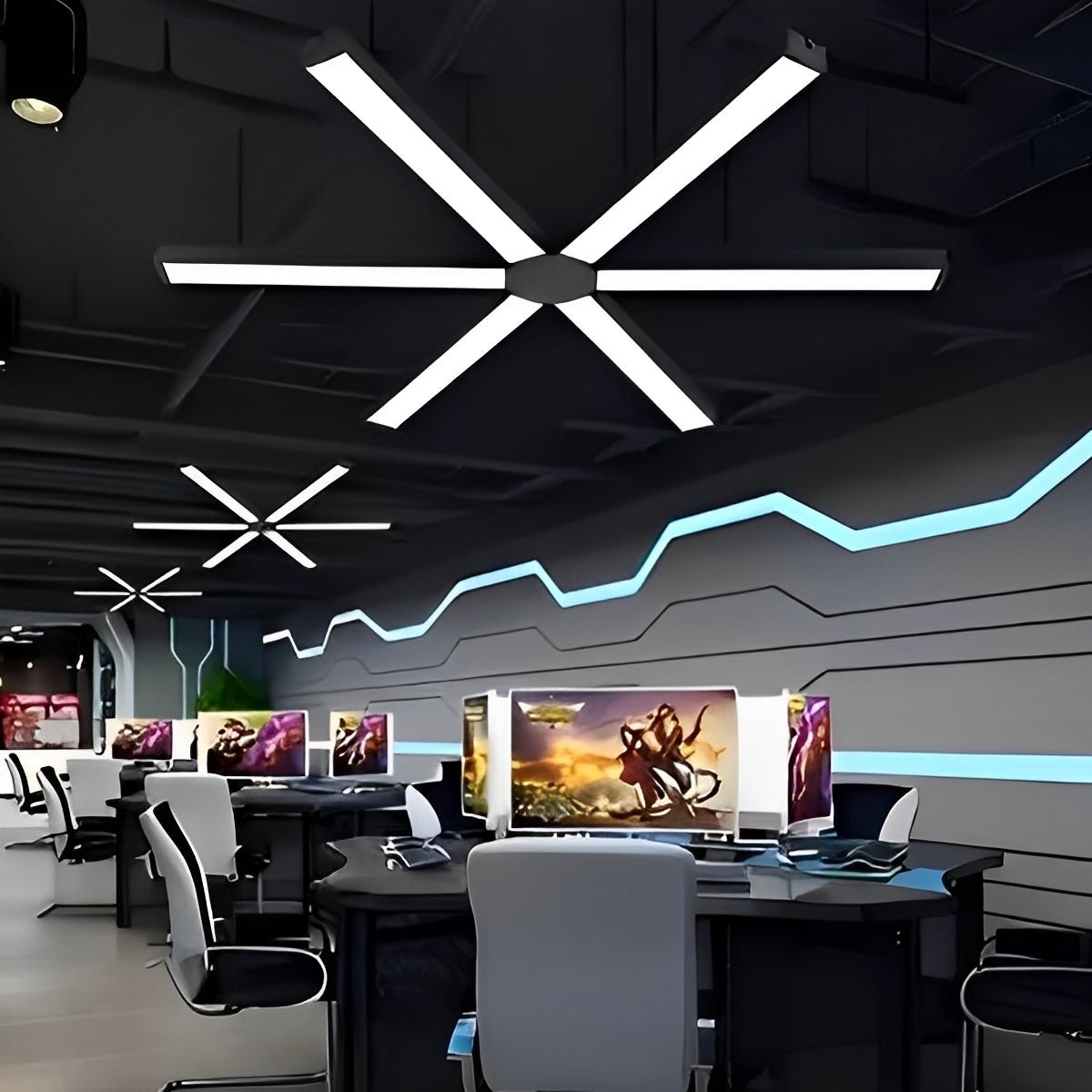 Minimalist Black LED Recessed Office Hanging Linear Light Set