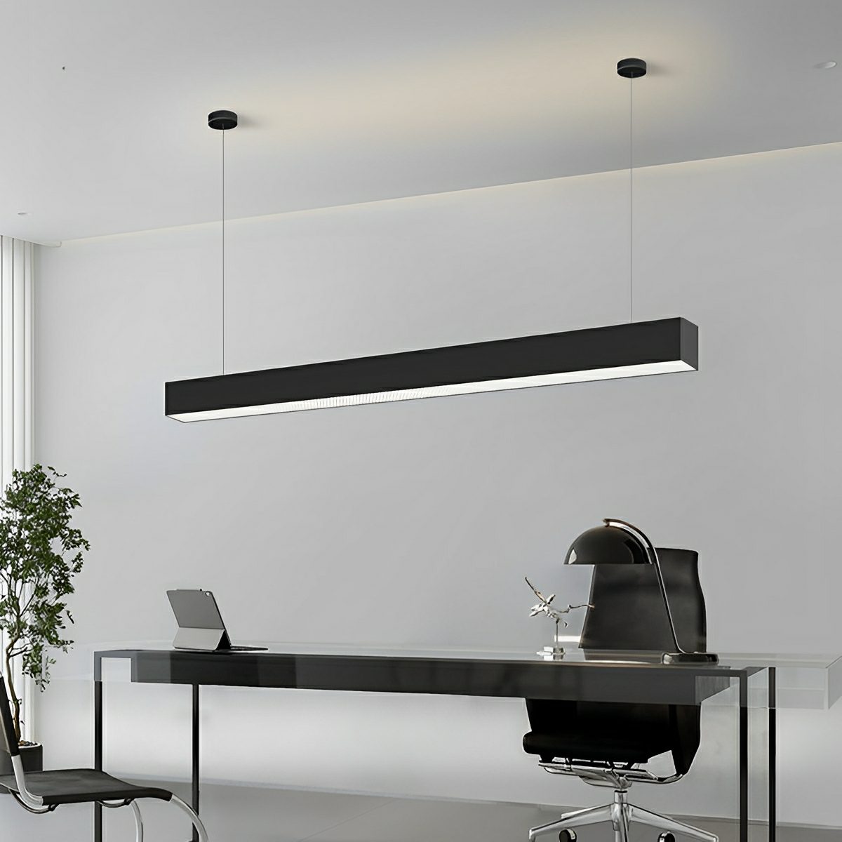 Black Modern Minimalist Linear LED Long Strip Office Ceiling Pendant Lights - Flare Shack