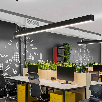 Black Modern Minimalist Linear LED Long Strip Office Ceiling Suspended Pendant Lights