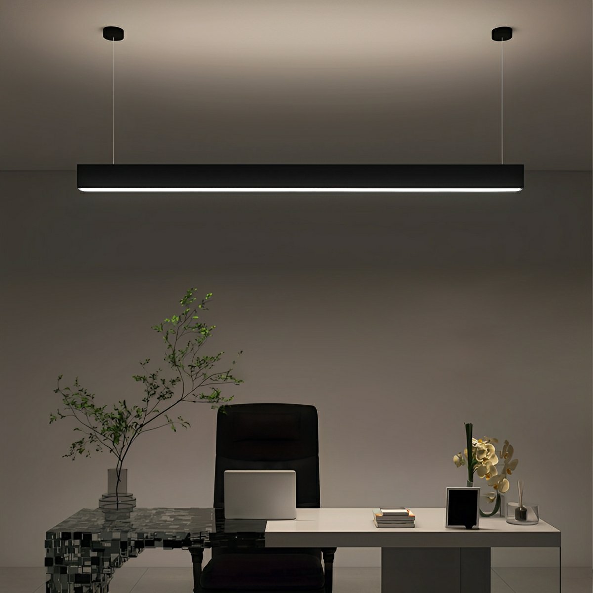 Black Modern Minimalist Linear LED Long Strip Office Ceiling Pendant Lights - Flare Shack