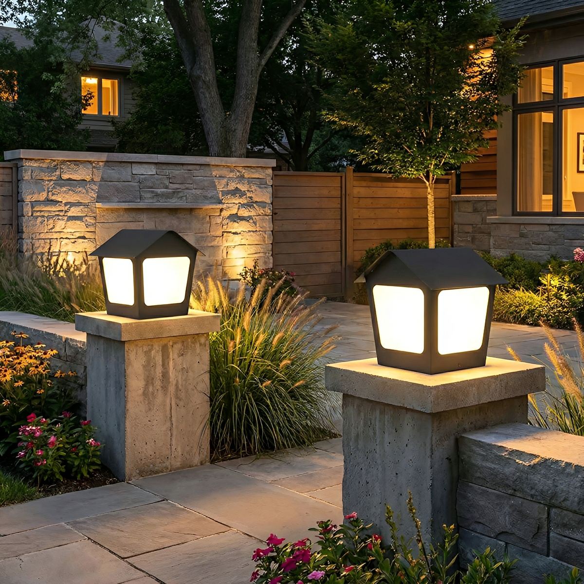 Black Waterproof House Outdoor Post Lights - Flare Shack