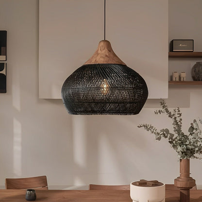 Bowl - shaped Handmade Rattan Pendant Light – Boho Woven Hanging Lamp - Flare Shack