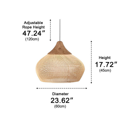 Bowl-shaped Handmade Rattan Pendant Light – Boho Woven Hanging Lamp