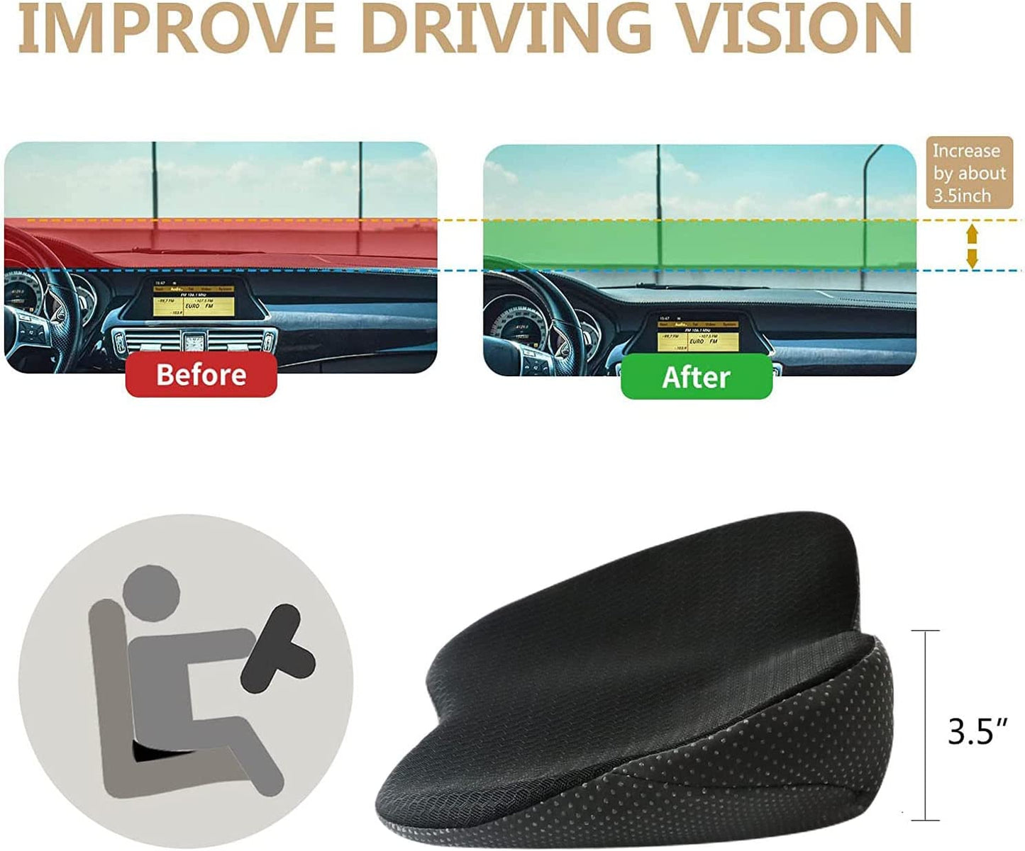 Car Booster Seat Cushion Memory Foam 3.5 Inch Posture
