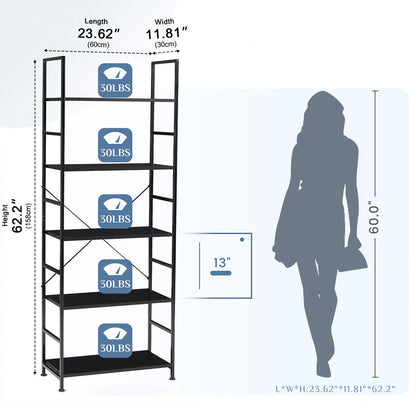 Classic 5 Tiers Bookshelf Storage Rack Shelves Storage Organizer
