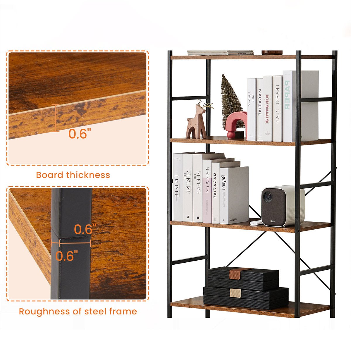Classic 5 Tiers Bookshelf Storage Rack Shelves Storage Organizer