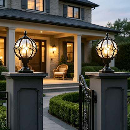 Classic Globe Glass Waterproof LED Outdoor Fence Post Light Pillar Light - Flare Shack