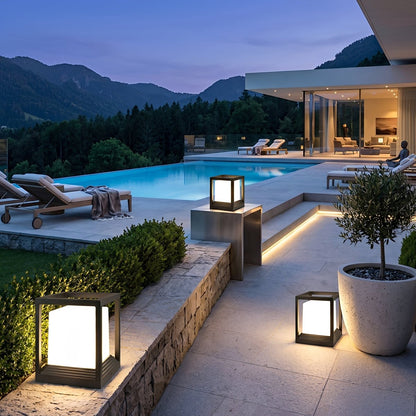 Classic Minimalist Cube Waterproof Fence Outdoor Post Light