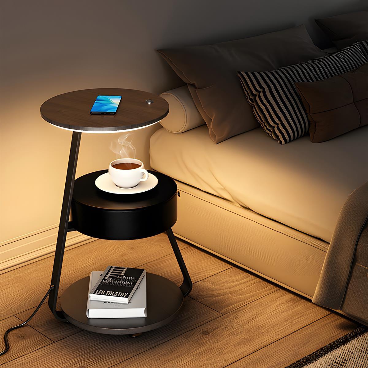 Coffee Table With Floor Lamp Shelf with Lamp Wireless Chargeable Bedside Table - Flare Shack