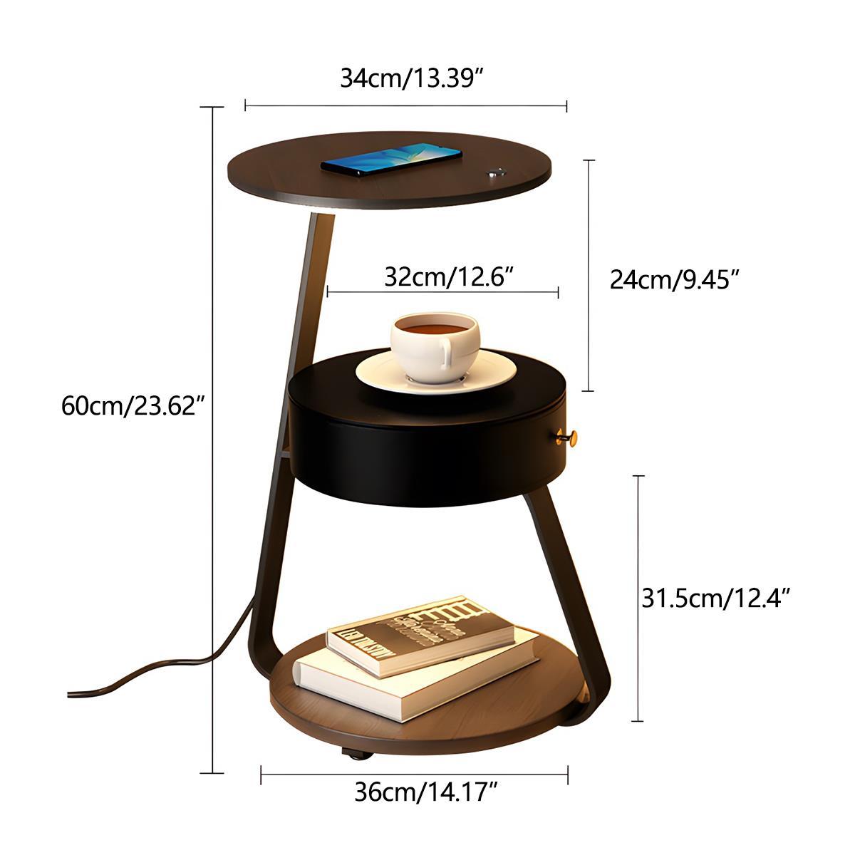 Coffee Table With Floor Lamp Shelf with Lamp Wireless Chargeable Bedside Table