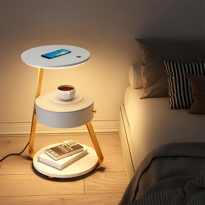 Coffee Table With Floor Lamp Shelf with Lamp Wireless Chargeable Bedside Table - Flare Shack